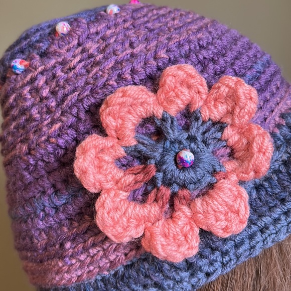 Crochet flower newsboy medium soft acrylic mandala yarn new delicate - Picture 2 of 6